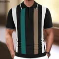 2024 nuovi uomini a righe Patchwork maglieria estate uomo mezza Zip pullover in maglia t-Shirt uomo