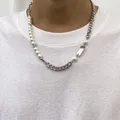 Imitation Pearl Beads Chain Short Choker Necklace Men Trendy Asymmetrical Thick Chain Necklaces on