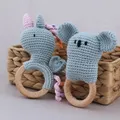 Anneau dentition pour bébé crochet fait à main hochets d'animaux Bracelet en bois hêtre anneau