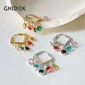 Ghidbk Dainty Hanging Rainbow Cz Zircon Hoop Earrings for Women Delicate Gold Silver Color rhombus