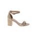 CL by Laundry Heels: Strappy Chunky Heel Minimalist Tan Print Shoes - Women's Size 10 - Open Toe