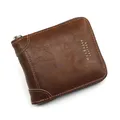 Petit portefeuille court en cuir PU pour homme fermeture éclair poche à monnaie café noir