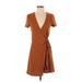 TeXTURE & THREAD Madewell Casual Dress - Wrap: Brown Solid Dresses - Women's Size X-Small