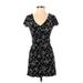 Abercrombie & Fitch Casual Dress - Mini Plunge Short sleeves: Black Dresses - Women's Size 2X-Small Tall