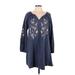 Cupio Casual Dress - A-Line V-Neck 3/4 sleeves: Blue Marled Dresses - Women's Size Medium