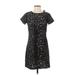 Ann Taylor Cocktail Dress - Shift Crew Neck Short sleeves: Black Solid Dresses - Women's Size 0