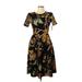 Lularoe Casual Dress - A-Line Crew Neck Short sleeves: Black Floral Dresses - New - Women's Size Large