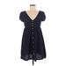 Denim & Supply Ralph Lauren Casual Dress - Mini Plunge Short sleeves: Blue Dresses - Women's Size Medium