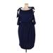 ELOQUII Casual Dress - Sheath Cold Shoulder 3/4 sleeves: Blue Solid Dresses - Women's Size 18 Plus