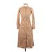 Sim & Sam Casual Dress - Midi Collared 3/4 sleeves: Tan Solid Dresses - New - Women's Size X-Small