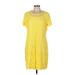 Isaac Mizrahi LIVE! Casual Dress - Shift Crew Neck Short sleeves: Yellow Solid Dresses - Women's Size Medium