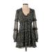 Altar'd State Casual Dress - A-Line Plunge 3/4 sleeves: Black Floral Dresses - Women's Size X-Small