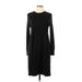 Lands' End Canvas Casual Dress High Neck Long sleeves: Black Solid Dresses - Women's Size Large