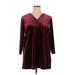 Lands' End Casual Dress - Mini V Neck 3/4 sleeves: Burgundy Print Dresses - New - Women's Size X-Large