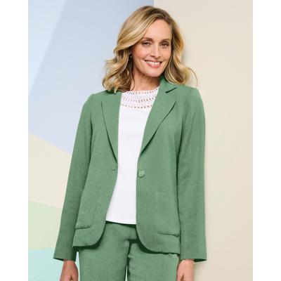 Blair Women's Look-Of-Linen Long Sleeve Blazer - Green - 2X - Womens