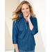 Blair Women's Foxcroft Wrinkle-Free Solid 3/4 Sleeve Shirt - Blue - 14P - Petite