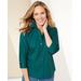 Blair Women's Foxcroft Wrinkle-Free Solid 3/4 Sleeve Shirt - Green - 8P - Petite