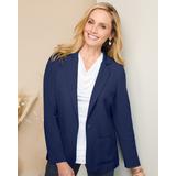 Blair Women's Look-Of-Linen Long Sleeve Blazer - Blue - PM - Petite