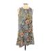 Ann Taylor LOFT Casual Dress - Mini Tie Neck Sleeveless: Gray Floral Dresses - Women's Size Small