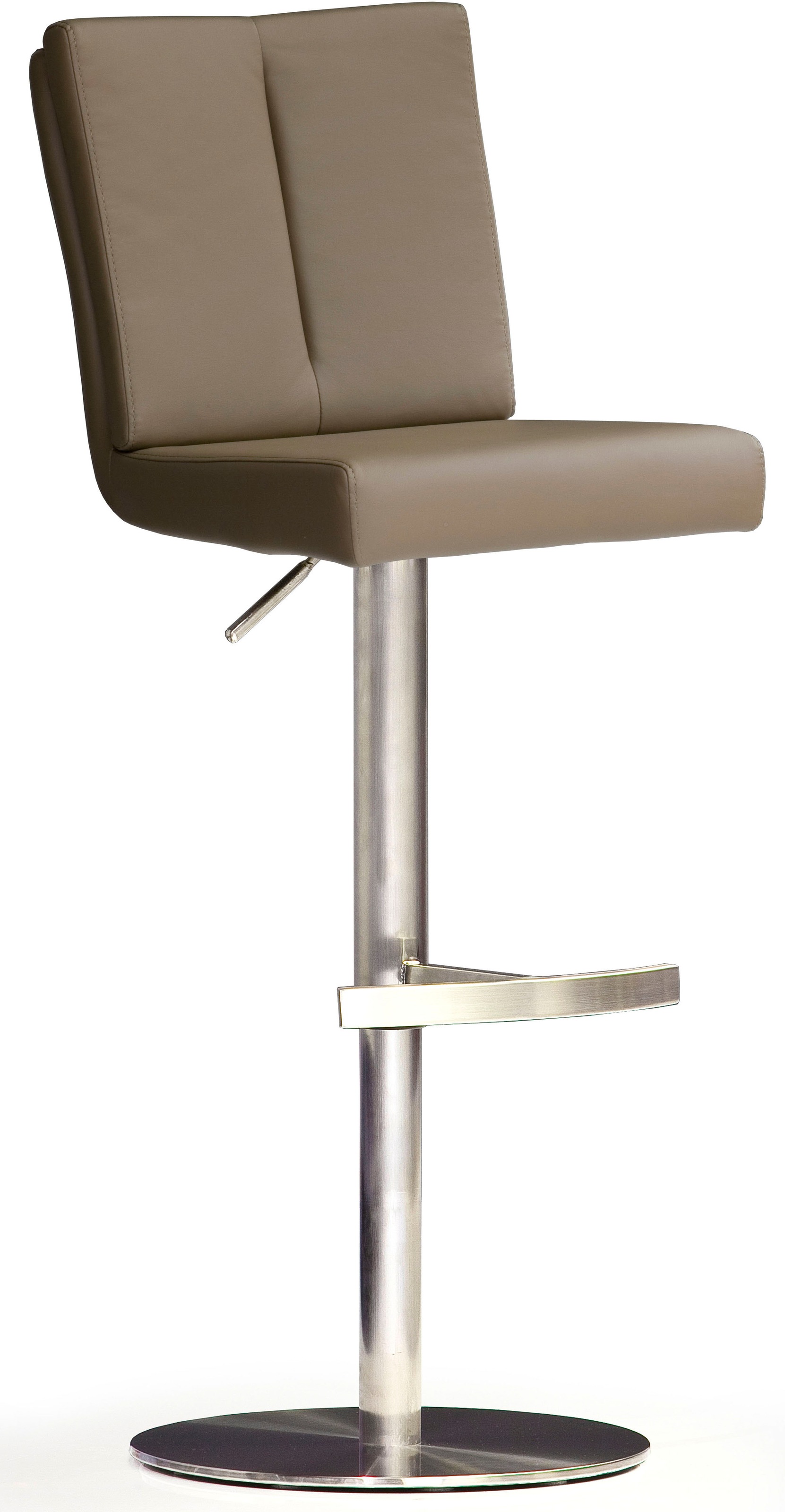 Bistrostuhl MCA FURNITURE "BARBECOOL Barhocker Bistrostuhl Tresenhocker", braun (cappuccino, edelstahl gebürstet), B:42cm H:89cm T:53cm, Kunstleder, Stühle, Bistrostuhl, mit Rückenlehne, Bodenplatte rund, 180drehbar, Sitzhöhe von 56-81 cm