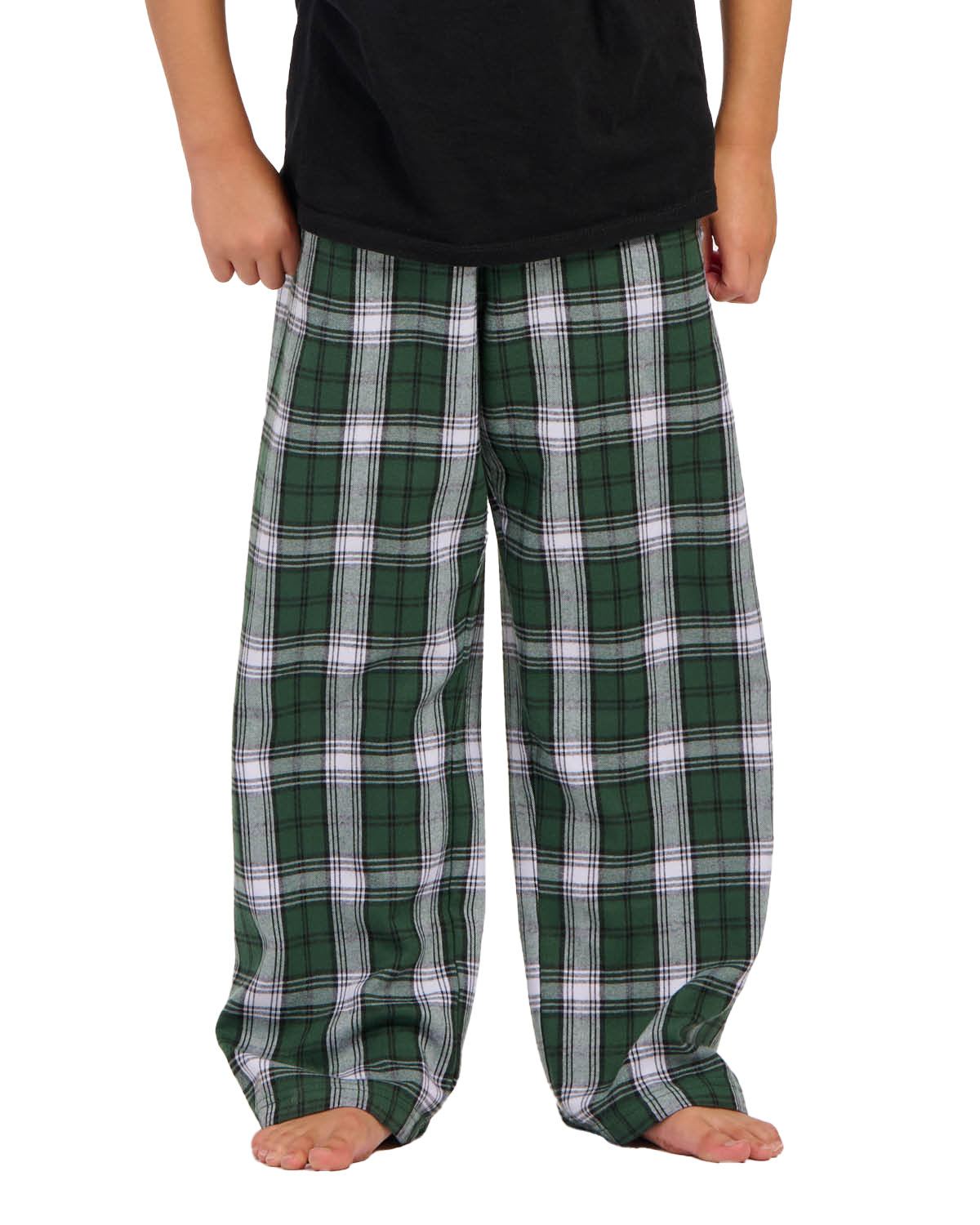 Boxercraft BY6624 Youth Polyester Flannel Pant in Green/White Plaid size Small