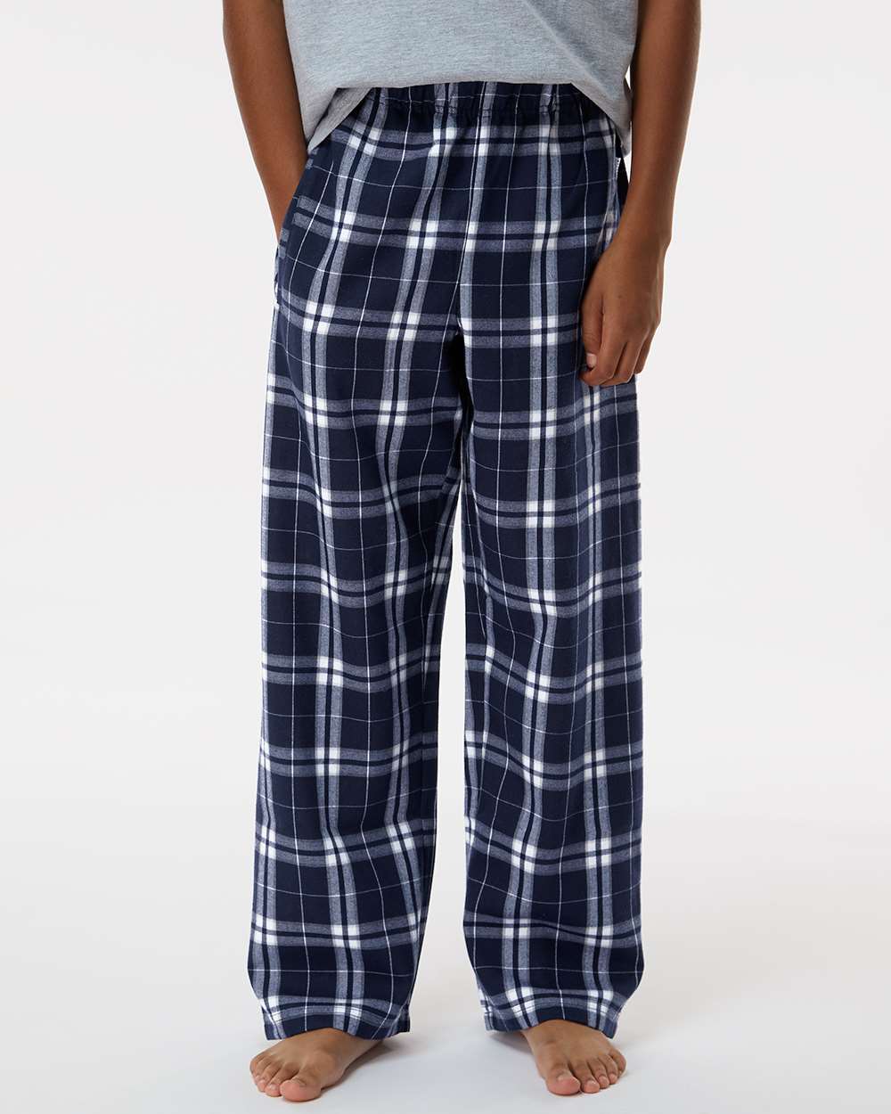 Boxercraft BY6624 Youth Polyester Flannel Pant in Navy Blue/Silver Plaid size XL