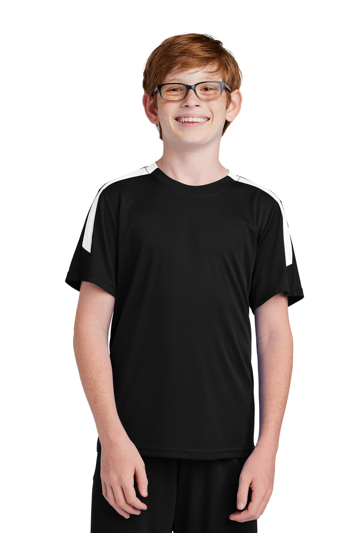 Sport-Tek YST100 Youth Competitor United Crew in Black/White size Medium | Polyester