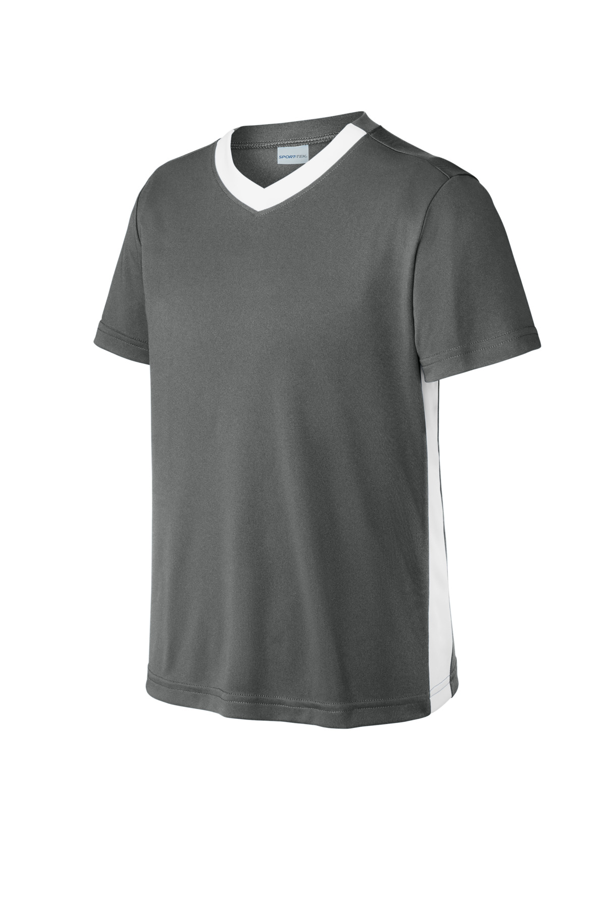 Sport-Tek YST101 Youth Competitor United V-Neck in Iron Gray/White size Medium | Polyester