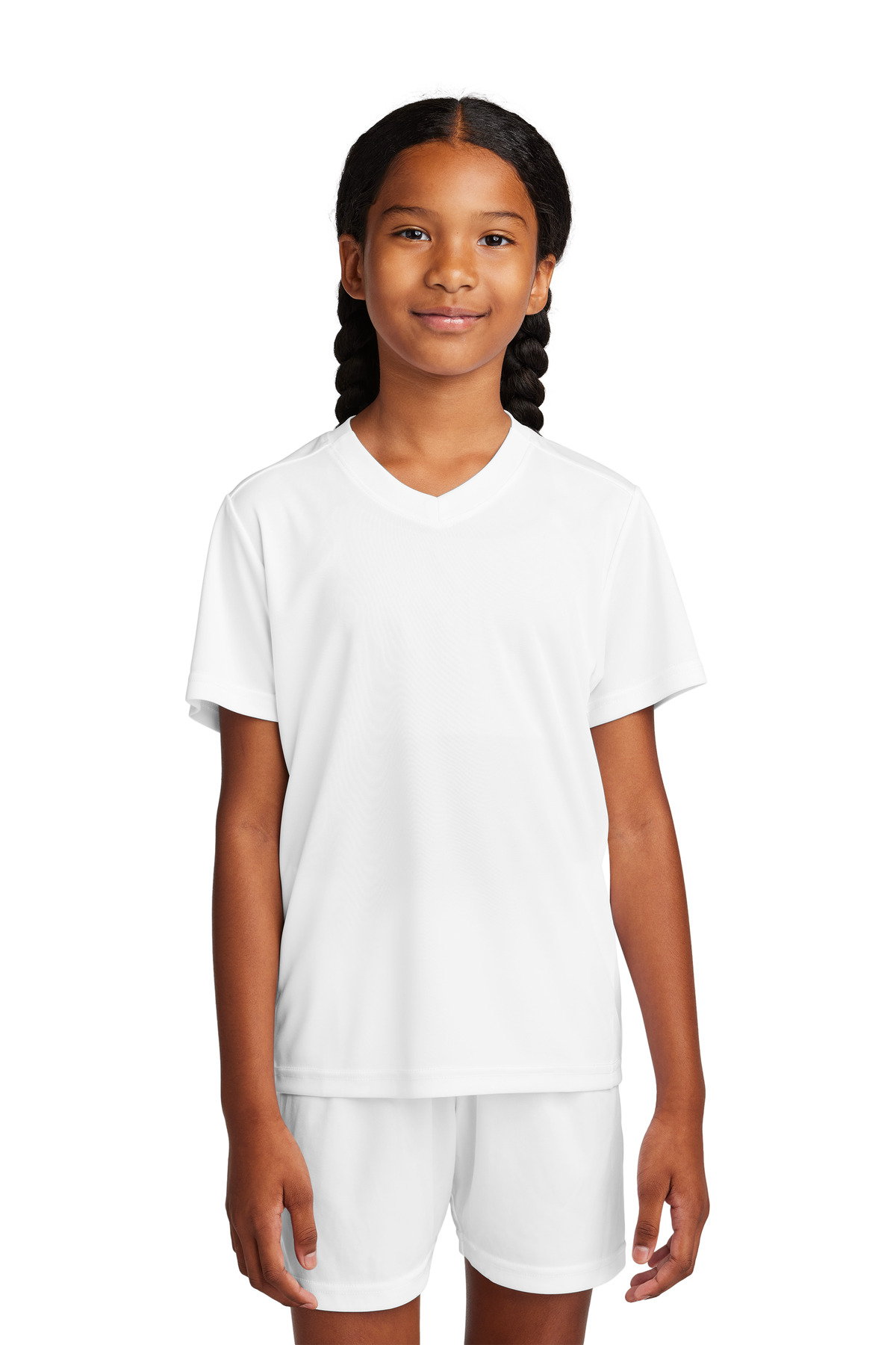 Sport-Tek YST101 Youth Competitor United V-Neck in White/White size Large | Polyester