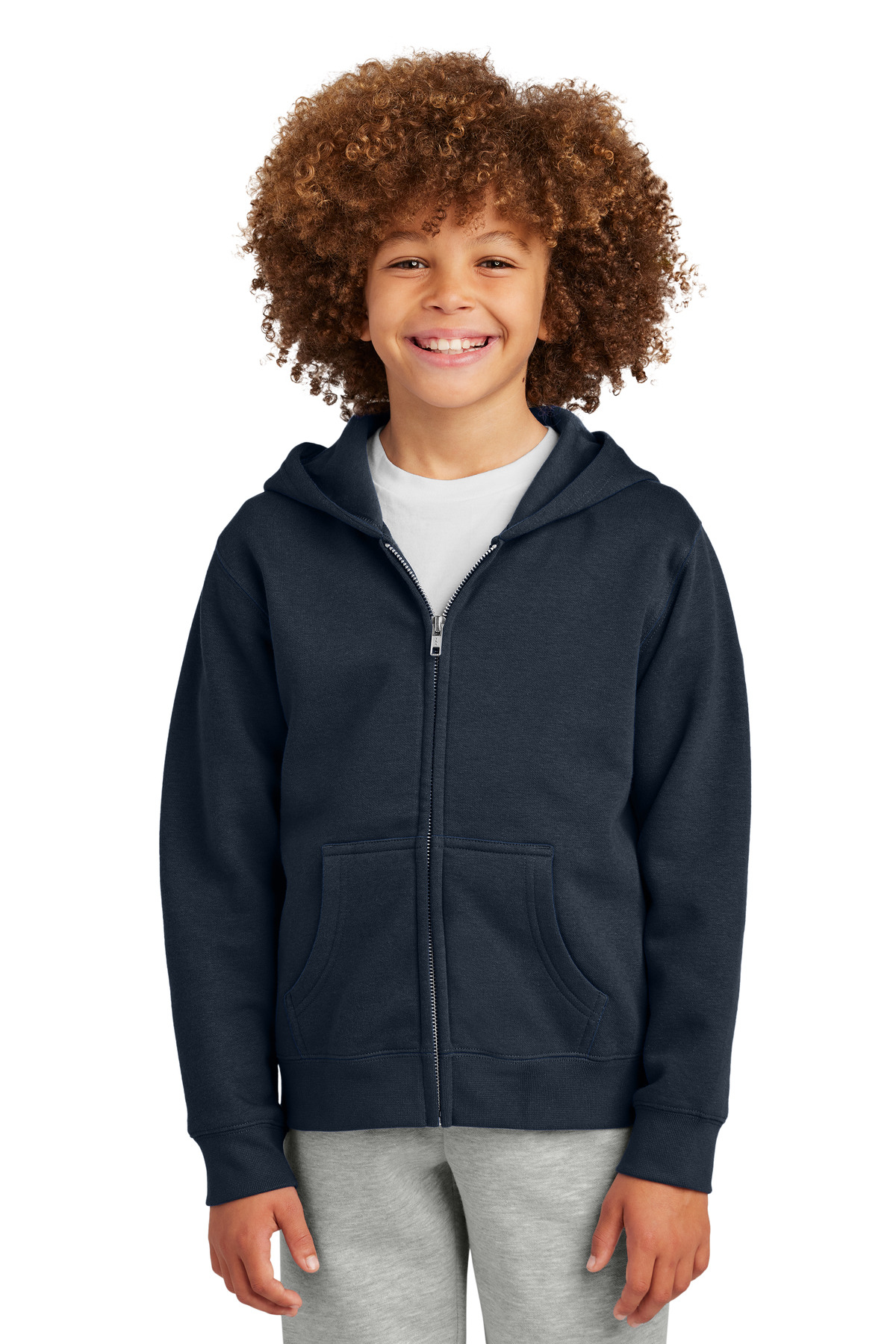 District DT6102Y Youth V.I.T. Fleece Full-Zip Hoodie in New Navy Blue size Small | Cotton/Polyester Blend