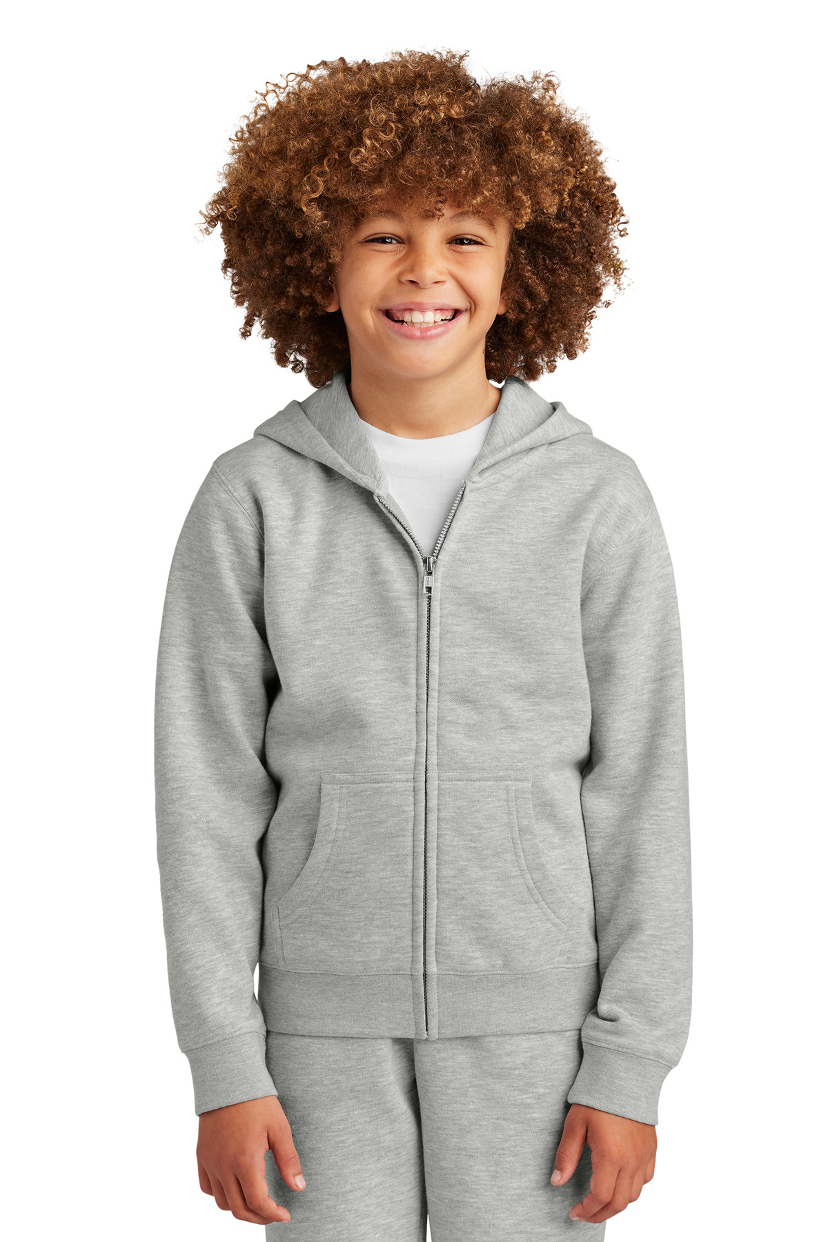 District DT6102Y Youth V.I.T. Fleece Full-Zip Hoodie in Light Heather Grey size Large | Cotton/Polyester Blend