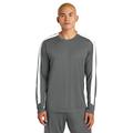 Sport-Tek ST100LS Competitor United Long Sleeve Crew in Iron Gray/White size Small | Polyester interlock with PosiCharge Â® technology