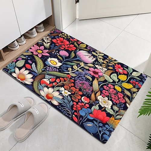 Bunte Blumen-Fußmatte, Fußmatten, waschbare Teppiche, Küchenmatte, rutschfester, ölbeständiger Teppich, Innen- und Außenmatte, Schlafzimmer-Dekoration, Badezimmermatte, Eingangsteppich Image