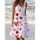 Damen Casual kleid Sommerkleid Tank-Top Kleid Herz Bedruckt U-Ausschnitt Minikleid Urlaub Strand Ärmellos Sommer
