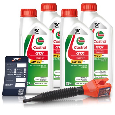 Castrol 4x 1 L GTX 5W-30 RN17 + Ölwechsel-Anhänger + Einfülltrichter [Hersteller-Nr. 15F6E4] Image