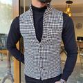 Men's Vest Gilet Casual Daily Traditional Spring Fall Basic Polyester Casual Houndstooth Single Breasted Standing Collar Form Fit Black Vest