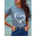 Women's T shirt Tee 100% Cotton Heart Butterfly Casual Weekend Print Blue Short Sleeve Fashion Basic Crew Neck Summer