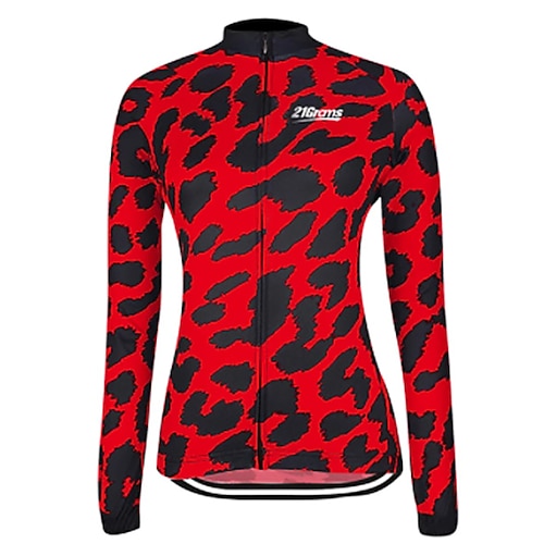 Damen Radtrikot Leopard Gemustert Lustig Langarm Fahhrad Trikot Oberteil mit 3 Gesäßtaschen Mountainbike MTB Straßenradsport Thermowarm Schnelltrocknend Anatomisches Design Reflektierende Streifen Image