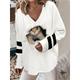 Women's Pullover Sweater Jumper V Neck Ribbed Knit Polyester Print Summer Fall Outdoor Daily Going out Stylish Casual Soft Long Sleeve Heart Animal Color Block White / Black Black White S M L