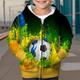 Boys 3D Football Fire Hoodie Coat Outerwear Long Sleeve 3D Print Fall Winter Fashion Streetwear Cool Polyester Kids 3-12 Years Outdoor Casual Daily Regular Fit