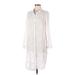 J.Jill Casual Dress - Shirtdress Collared 3/4 sleeves: Ivory Dresses - Women's Size Medium