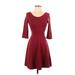 Express Outlet Casual Dress - A-Line Scoop Neck 3/4 sleeves: Burgundy Solid Dresses - New - Women's Size X-Small