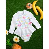 Baby Girl Cartoon Flamingo Zip Front Ruffle One Piece Swimsuit Swimwear Swimwear S221904X Multicolor 70(6-9M)