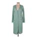 Forever 21 Casual Dress - Shirtdress V Neck 3/4 sleeves: Green Print Dresses - Women's Size Medium