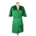 H&M Casual Dress - Wrap V-Neck 3/4 sleeves: Green Solid Dresses - New - Women's Size Large