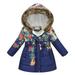 Hot Sale Jacket Toddler Baby Floral Print Jacket Parkas Hoodies Tops For Kids Winter Thick Warm Windproof Coat Outwear Jackets qILAKOG Navy2 Years