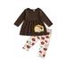 Canrulo Toddler Baby Girls Thanksgiving Outfits Long Sleeve Dress Tops+Turkey Letter Print Long Pants Set Coffee 4-5 Years