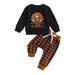 Baby Boys Girls Thanksgiving Outfit 6M 12M 18M 24M 3Y Toddler Long Sleeve Turkey Print Sweatshirt and Plaid Pants Outfits Newborn 2 Piece Suits