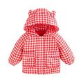 QUYUON Toddler Baby Puffer Jacket - Kids Boys Girls Down Coat with Hood Winter Thick Warm Long Sleeve Plaid Printed Hooded Jackets Outerwear Coat Infant Hoodies Jackets Red 5T-6T