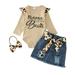 ZRBYWB Toddler Girls Clothing Sets Winter Long Sleeve Leopard Print Ribbed Romper Bodysuit Denim Skirt Belt Headband 4 Piece Outfits Clothes Set Cute Clothes Fashion 2023